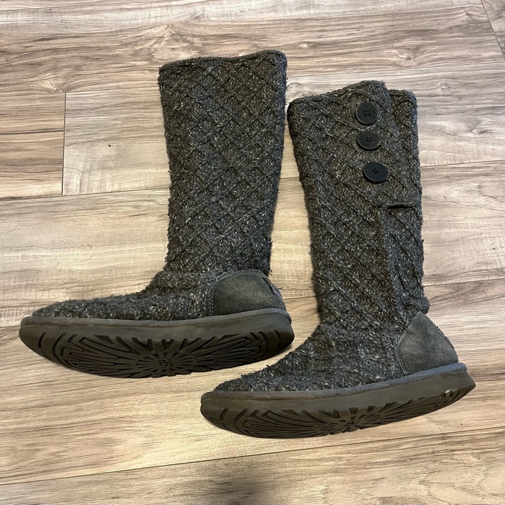 UGG Australia 3066 Lattice Cardy Knit Tall Fold Over Gray Boots Womens Size 7
